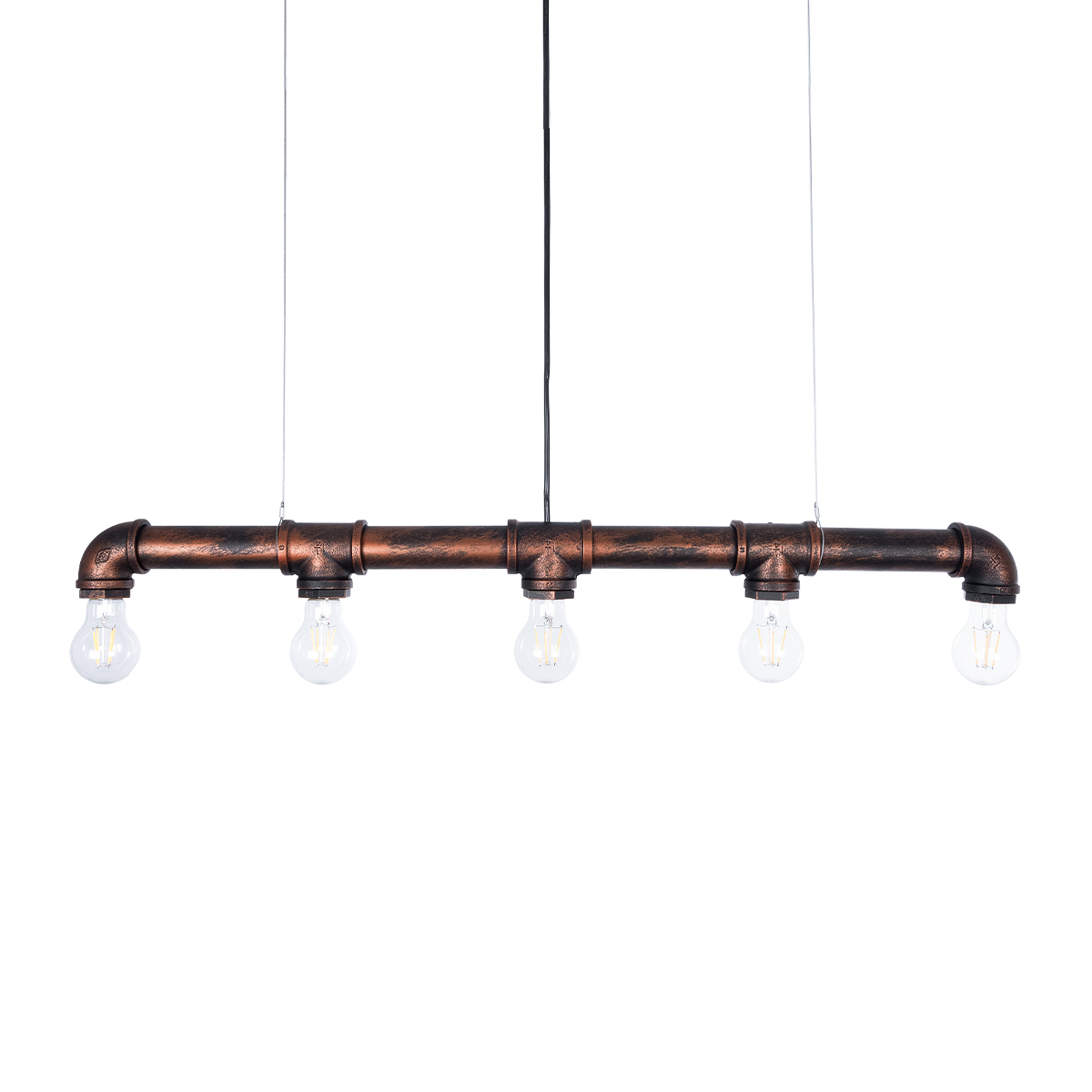 GloboStar® CANAL 01070 Vintage Κρεμαστό Φωτιστικό Ράγα Πολύφωτο 5 x E27 IP20 Χάλκινο Μέταλλο - Μ88 x Π5 x Υ7cm