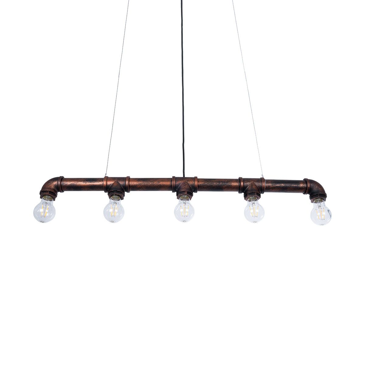 GloboStar® CANAL 01070 Vintage Κρεμαστό Φωτιστικό Ράγα Πολύφωτο 5 x E27 IP20 Χάλκινο Μέταλλο - Μ88 x Π5 x Υ7cm