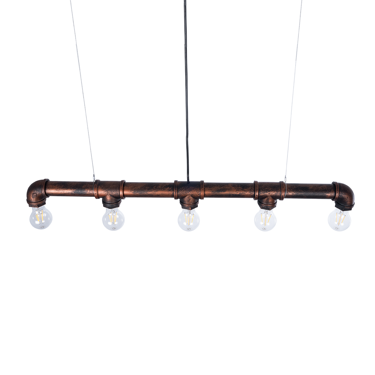 GloboStar® CANAL 01070 Vintage Κρεμαστό Φωτιστικό Ράγα Πολύφωτο 5 x E27 IP20 Χάλκινο Μέταλλο - Μ88 x Π5 x Υ7cm