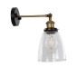 GloboStar® LYDIA 01071 Vintage Επιτοίχιο Φωτιστικό Απλίκα Μονόφωτο 1 x E27 IP20 Μαύρο & Χρυσό Μέταλλο με Διάφανο Γυαλί - Μ14 x Π26 x Υ30cm