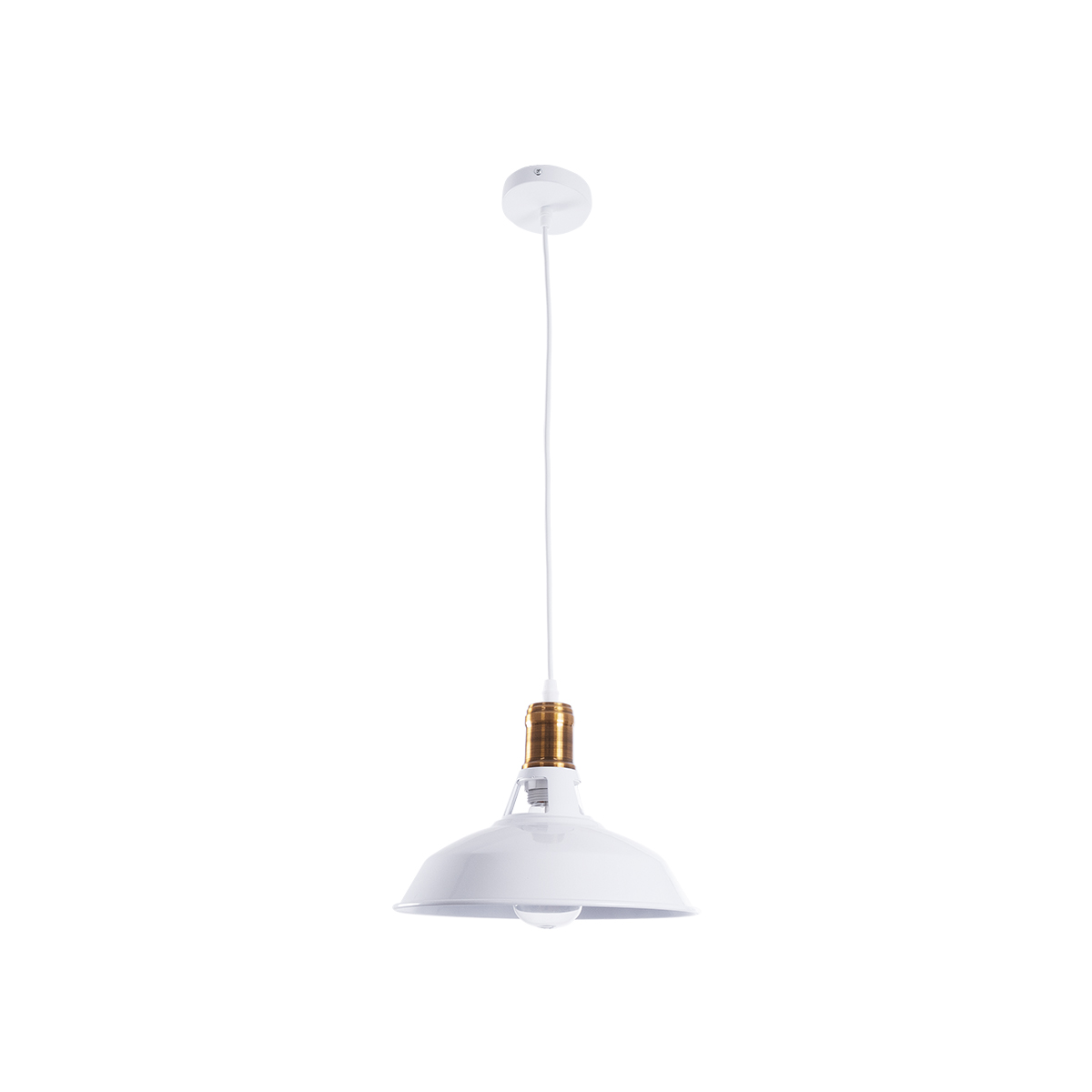 GloboStar® ANER 01072 Vintage Κρεμαστό Φωτιστικό Καμπάνα Μονόφωτο 1 x E27 IP20 Λευκό & Χρυσό Μέταλλο - Μ27.5 x Π27.5 x Υ19cm