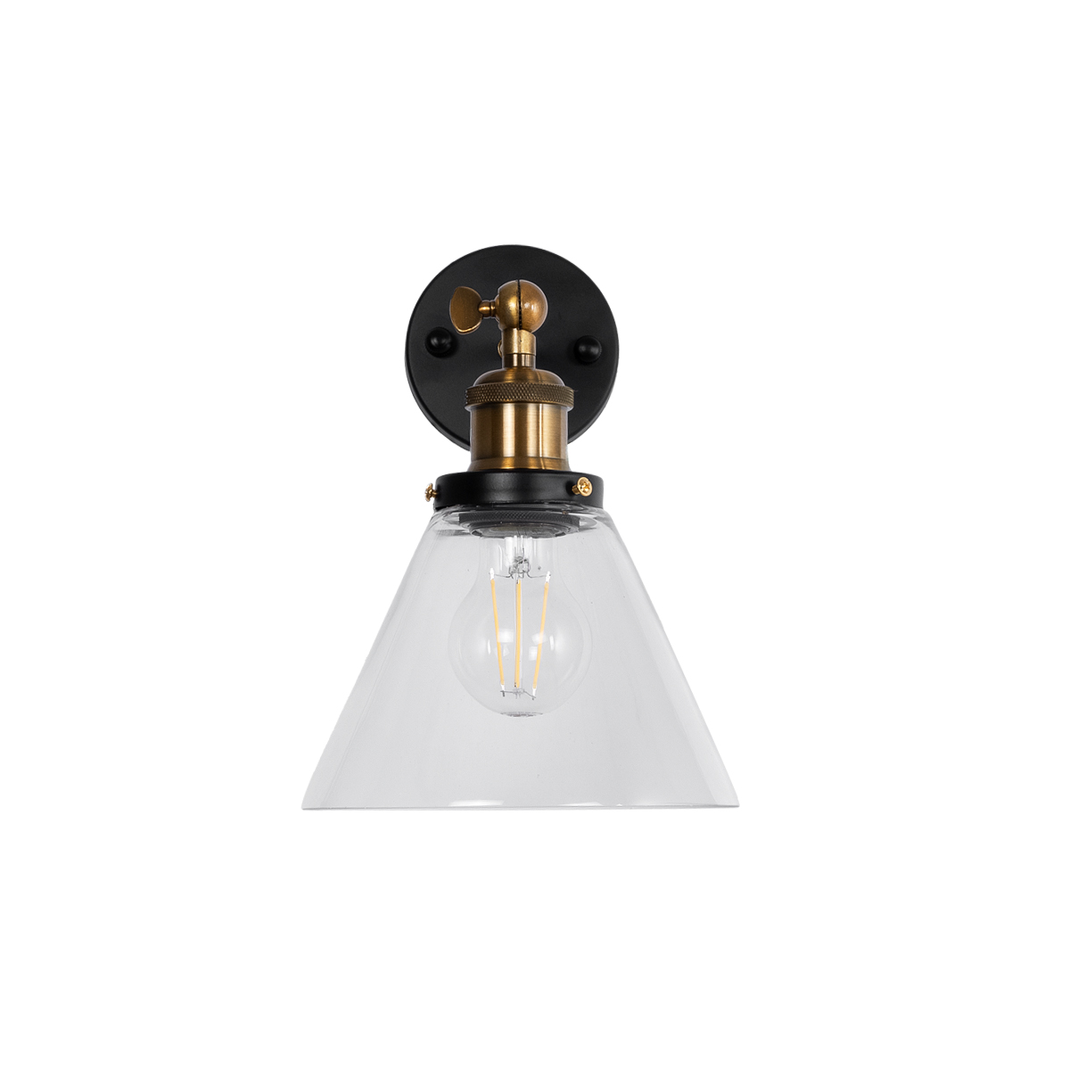 Globostar® LYDIA 01074 Vintage Επιτοίχιο Φωτιστικό Απλίκα Μονόφωτο 1 x E27 IP20 Μαύρο & Χρυσό Μέταλλο με Διάφανο Γυαλί - Μ18 x Π28 x Υ25cm
