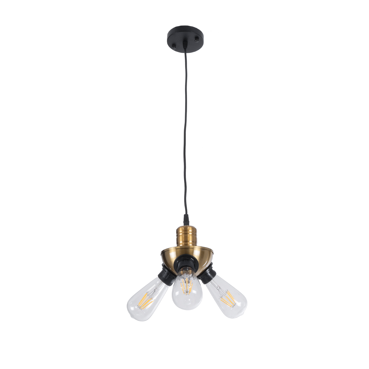 GloboStar® COPPER 01076 Vintage Κρεμαστό Φωτιστικό Ανάρτηση Τρίφωτο 3 x E27 IP20 Χρυσό Μέταλλο με Μαύρο Πλαστικό - Μ14 x Π14 x Υ13cm