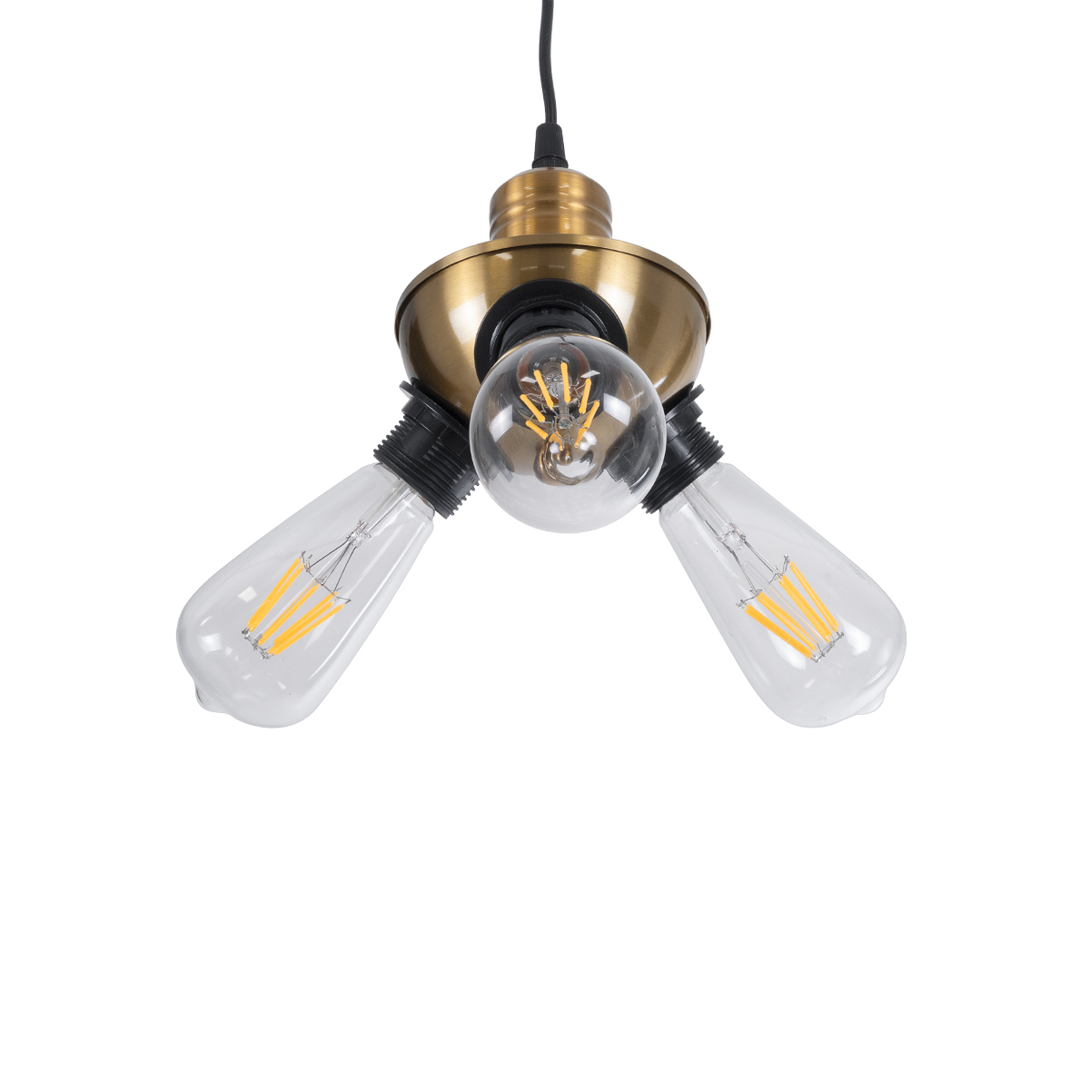 GloboStar® COPPER 01076 Vintage Κρεμαστό Φωτιστικό Ανάρτηση Τρίφωτο 3 x E27 IP20 Χρυσό Μέταλλο με Μαύρο Πλαστικό - Μ14 x Π14 x Υ13cm