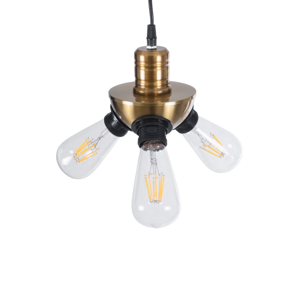 GloboStar® COPPER 01076 Vintage Κρεμαστό Φωτιστικό Ανάρτηση Τρίφωτο 3 x E27 IP20 Χρυσό Μέταλλο με Μαύρο Πλαστικό - Μ14 x Π14 x Υ13cm