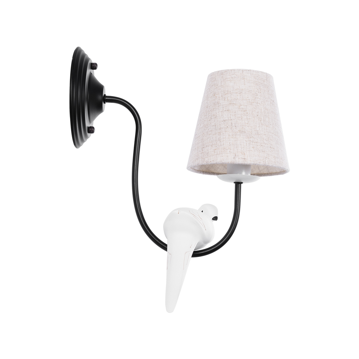 GloboStar® DOVE 01084 Vintage Επιτοίχιο Φωτιστικό Απλίκα Μονόφωτο 1 x E14 IP20 Μαύρο & Λευκό Μέταλλο με Μπεζ Ύφασμα - Μ30 x Π15 x Υ36cm