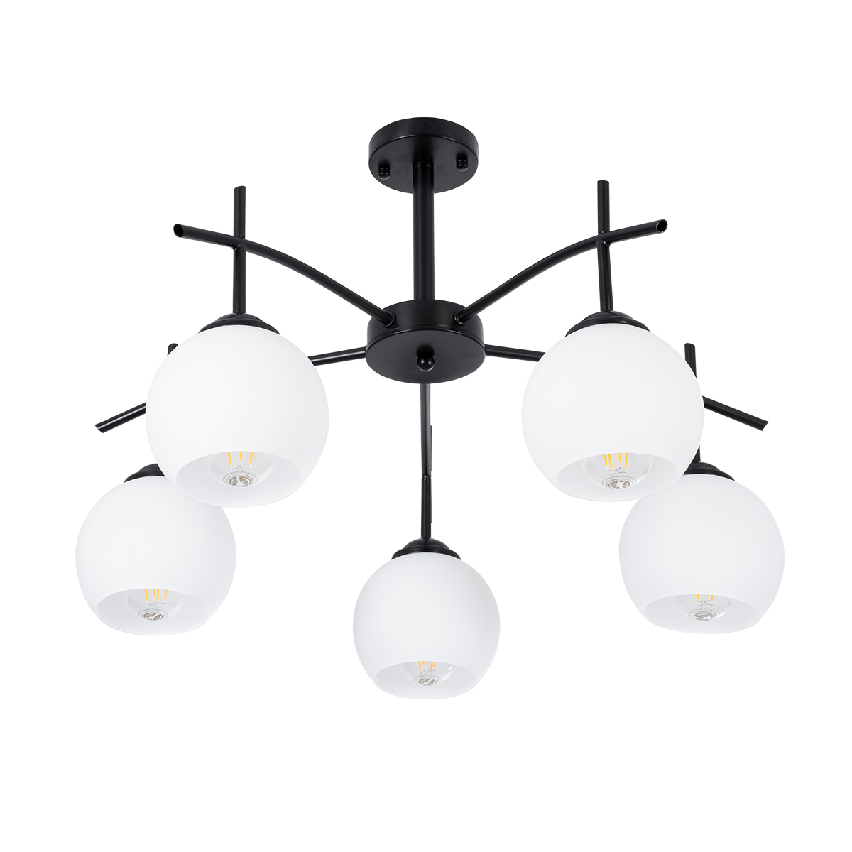 GloboStar® LUNA 01088 Μοντέρνο Φωτιστικό Οροφής Καμπάνα Πολύφωτο 5 x E27 IP20 Μαύρο Μέταλλο με Λευκό Γυαλί - Μ60 x Π60 x Υ43cm