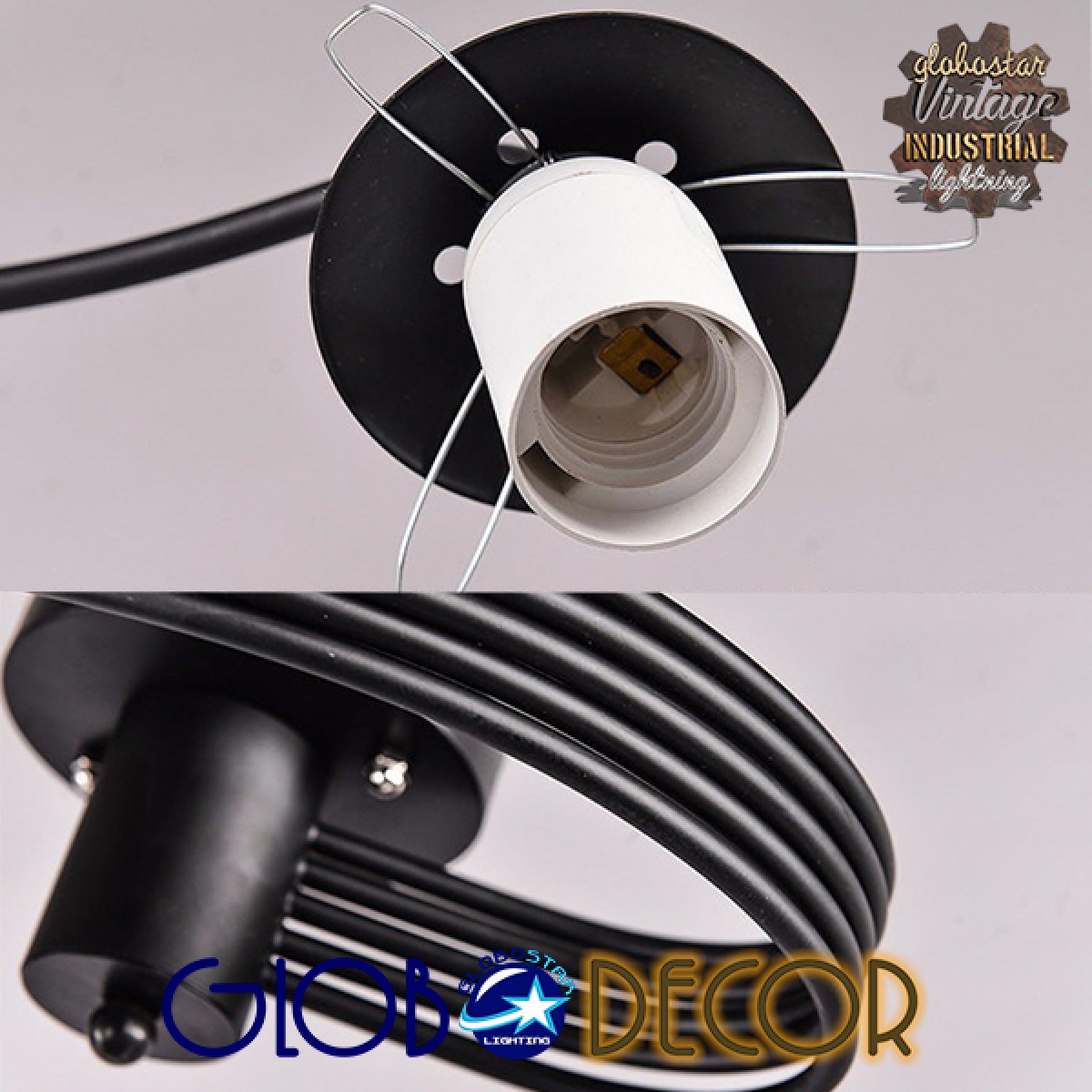 GloboStar® SELINA 01090 Μοντέρνο Φωτιστικό Οροφής Μπάλα Πολύφωτο 5 x E27 IP20 Μαύρο Μέταλλο με Λευκό Γυαλί - Μ63 x Π63 x Υ47cm