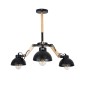 GloboStar® OLD SCHOOL 01093 Μοντέρνο Φωτιστικό Οροφής Καμπάνα Τρίφωτο 3 x E27 IP20 Μαύρο Μέταλλο με Μπεζ Ξύλο - Μ75 x Π75 x Υ35cm
