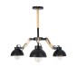 GloboStar® OLD SCHOOL 01093 Μοντέρνο Φωτιστικό Οροφής Καμπάνα Τρίφωτο 3 x E27 IP20 Μαύρο Μέταλλο με Μπεζ Ξύλο - Μ75 x Π75 x Υ35cm