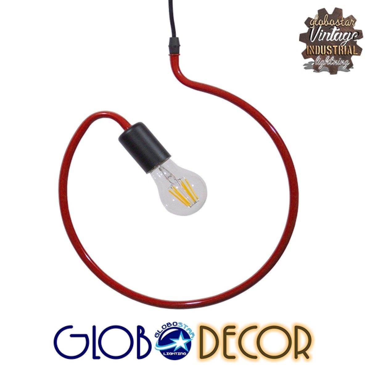 GloboStar® LIBBY 01095-1 Παιδικό Κρεμαστό Φωτιστικό Ανάρτηση Μονόφωτο 1 x E27 IP20 Κόκκινο Μέταλλο - Μ28 x Π28 x Υ100cm