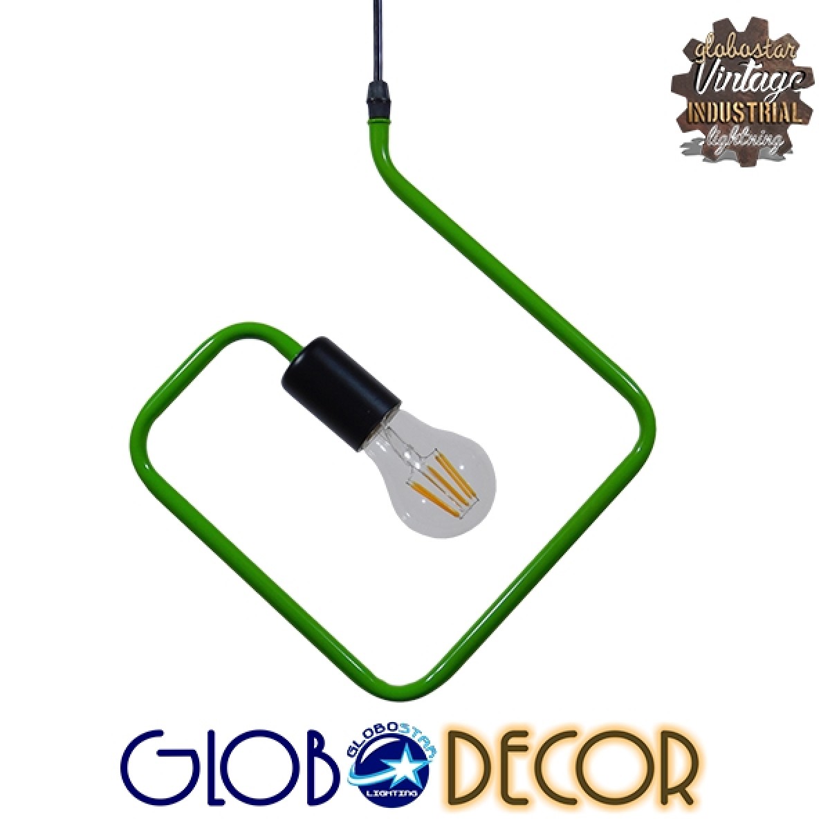 GloboStar® LIBBY 01096-1 Παιδικό Κρεμαστό Φωτιστικό Ανάρτηση Μονόφωτο 1 x E27 IP20 Πράσινο & Μαύρο Μέταλλο - Μ31 x Π31 x Υ100cm