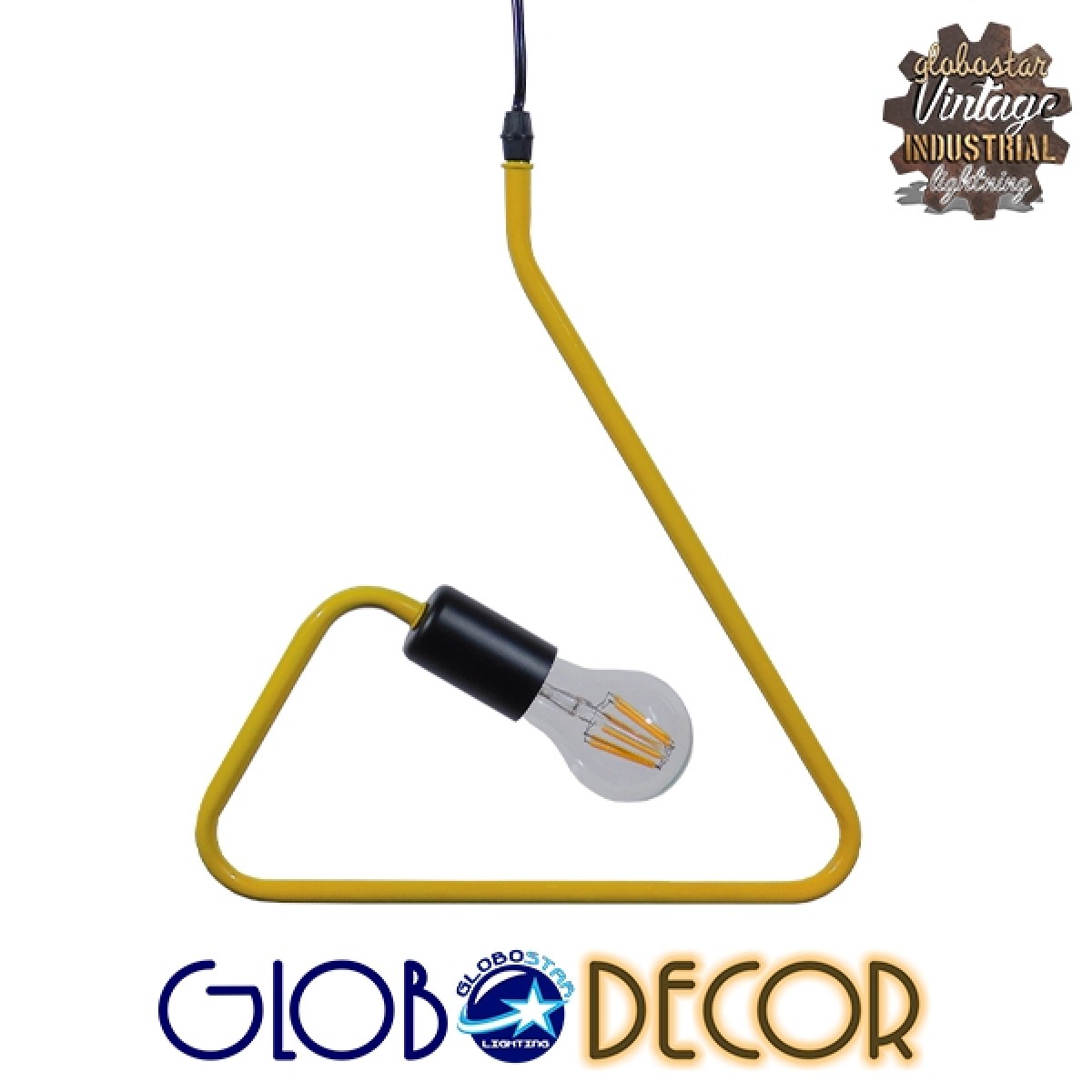 GloboStar® LIBBY 01097-1 Παιδικό Κρεμαστό Φωτιστικό Ανάρτηση Μονόφωτο 1 x E27 IP20 Κίτρινο Μέταλλο - Μ31 x Π31 x Υ100cm