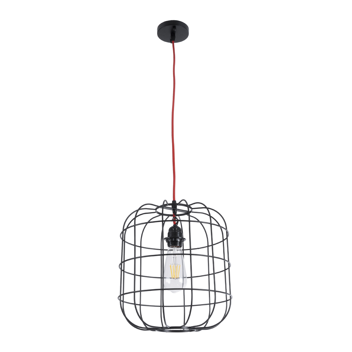 GloboStar® PARROT 01099 Μοντέρνο Κρεμαστό Φωτιστικό Πλέγμα Μονόφωτο 1 x E27 IP20 Μαύρο Μέταλλο - Μ28 x Π28 x Υ30cm