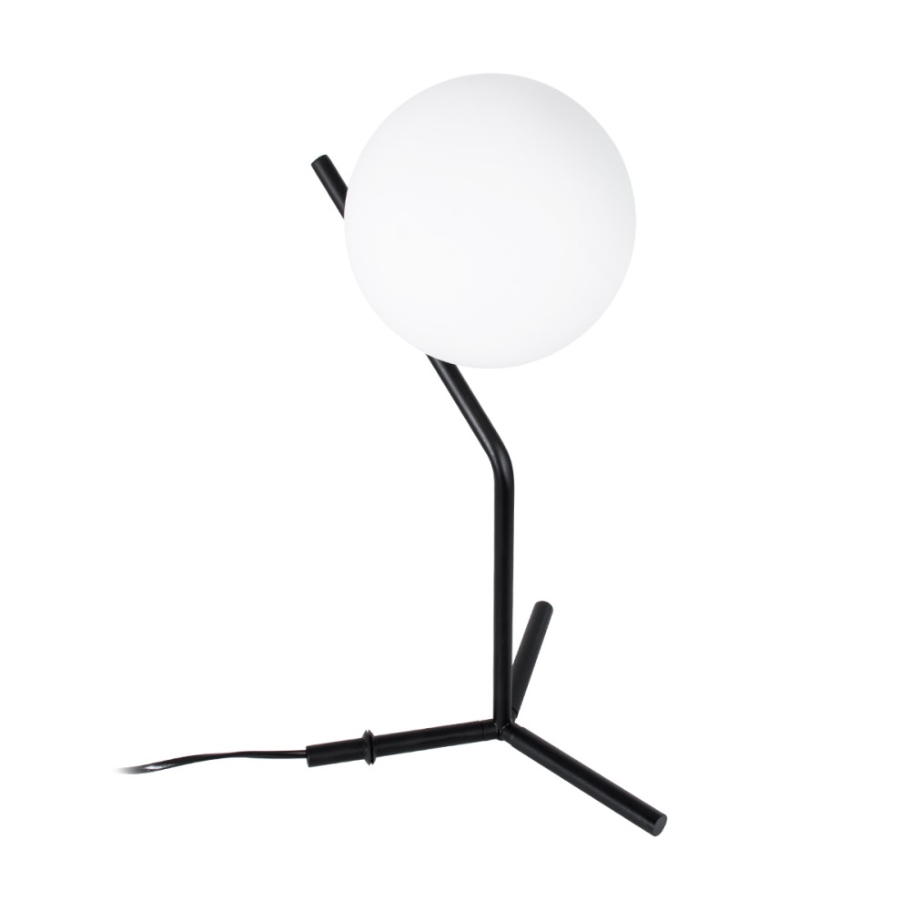 GloboStar® ELFIS 01100 Μοντέρνο Επιτραπέζιο Φωτιστικό Πορτατίφ Μονόφωτο 1 x E27 IP20 Μαύρο Μέταλλο με Λευκό Γυαλί - Μ22 x Π27 x Υ41cm