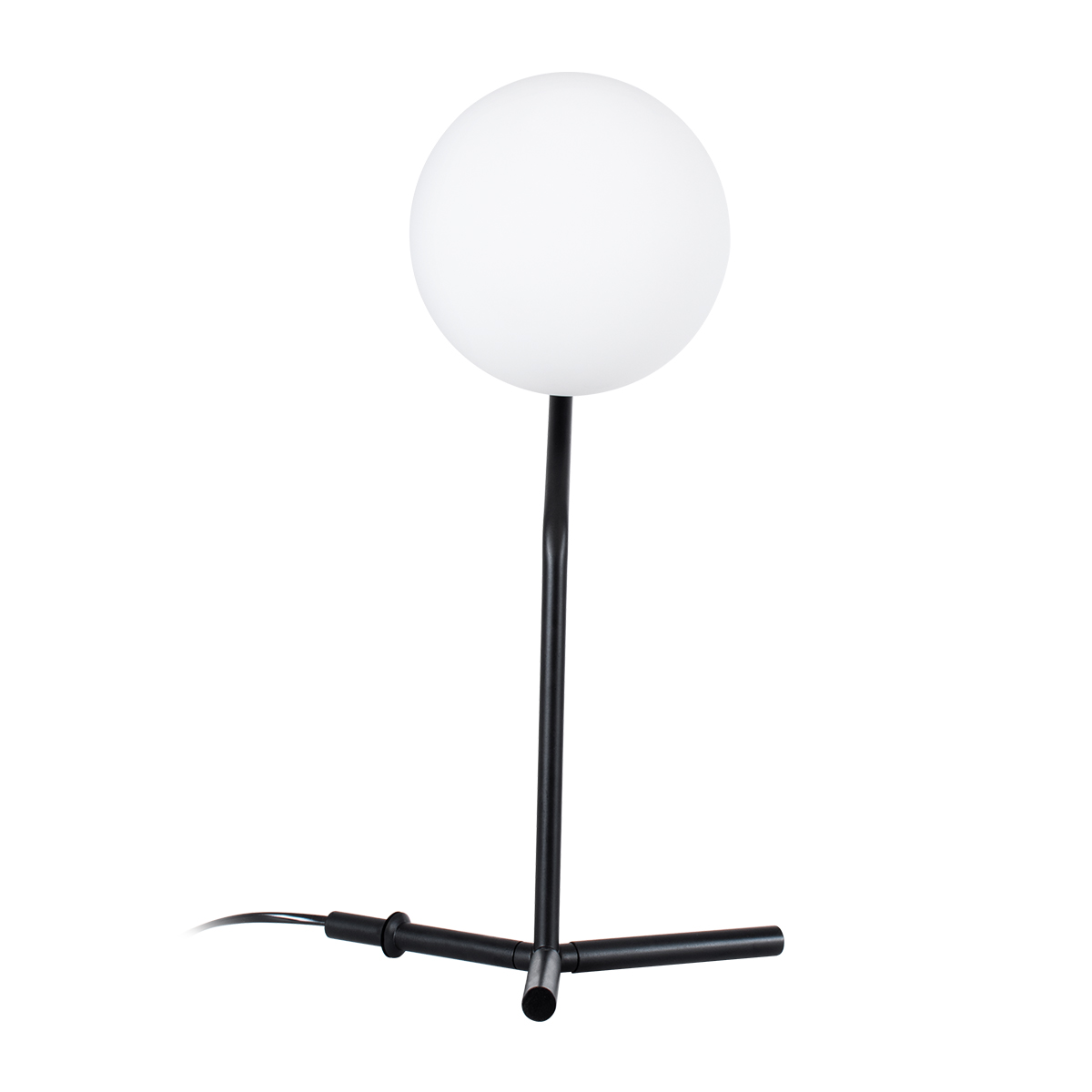 GloboStar® ELFIS 01100 Μοντέρνο Επιτραπέζιο Φωτιστικό Πορτατίφ Μονόφωτο 1 x E27 Λευκή Γυάλινη Μπάλα με Μεταλλικό Μαύρο Σώμα Φ15 x Υ41cm