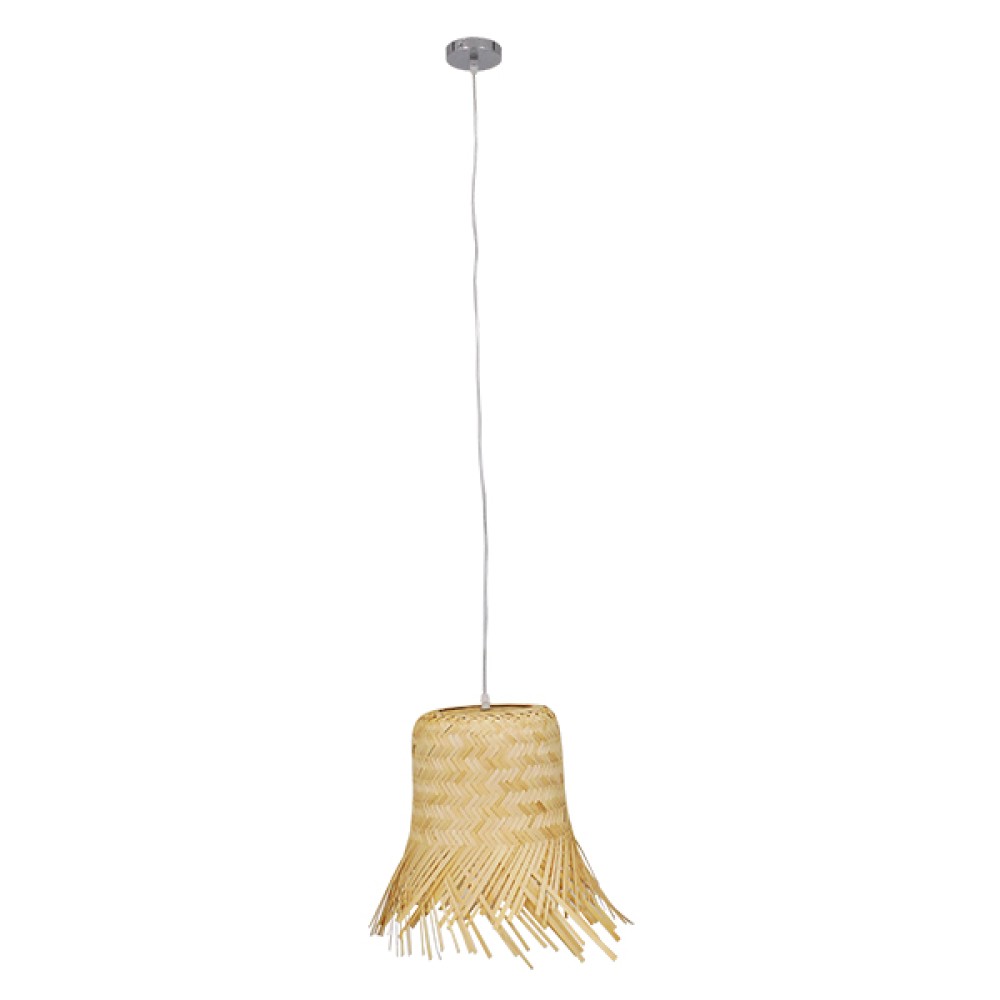 GloboStar® HAWAII 01103 Boho Κρεμαστό Φωτιστικό Καμπάνα Μονόφωτο 1 x E27 IP20 Μπέζ Ξύλο - Μ40 x Π40 x Y43cm