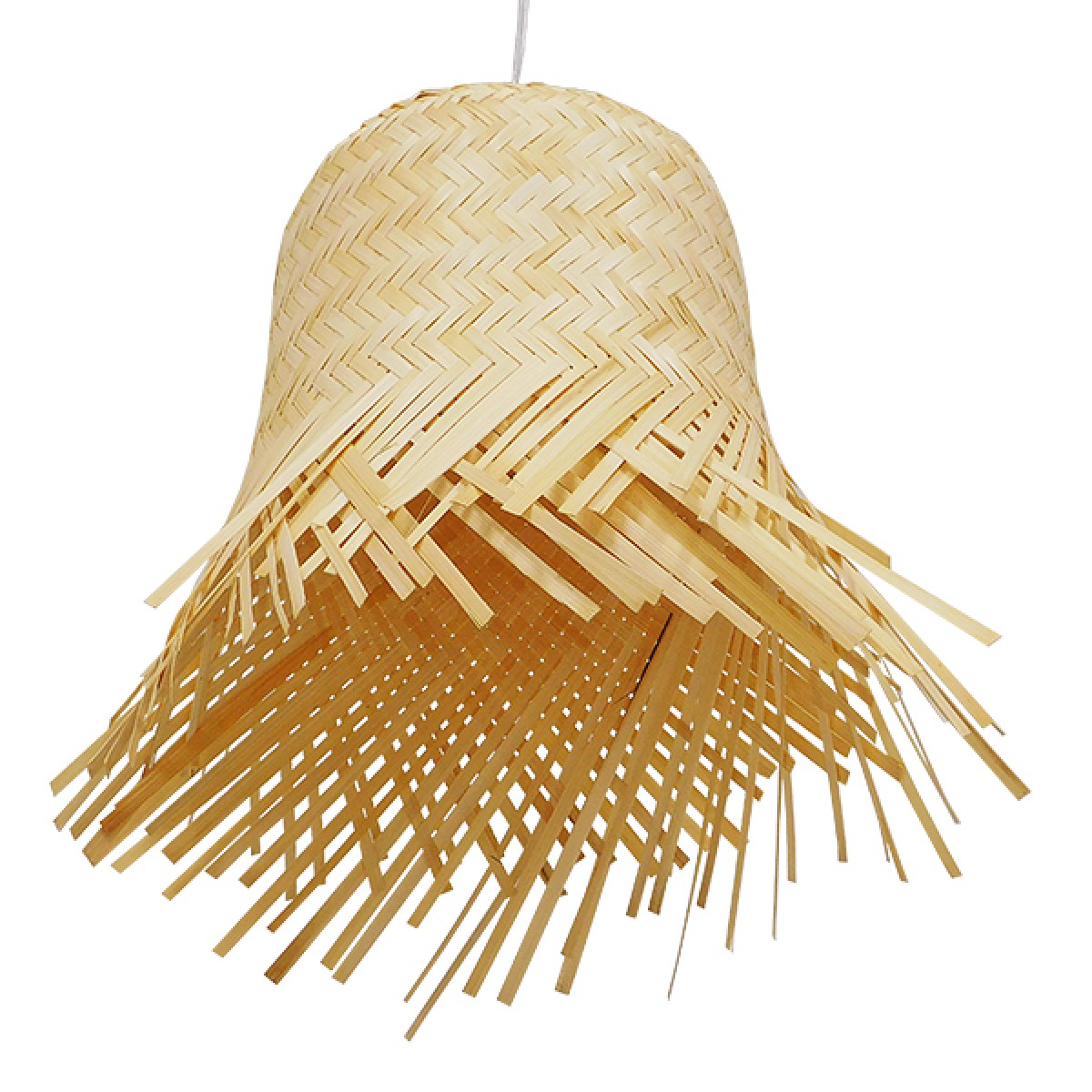 GloboStar® HAWAII 01103 Boho Κρεμαστό Φωτιστικό Καμπάνα Μονόφωτο 1 x E27 IP20 Μπέζ Ξύλο - Μ40 x Π40 x Y43cm