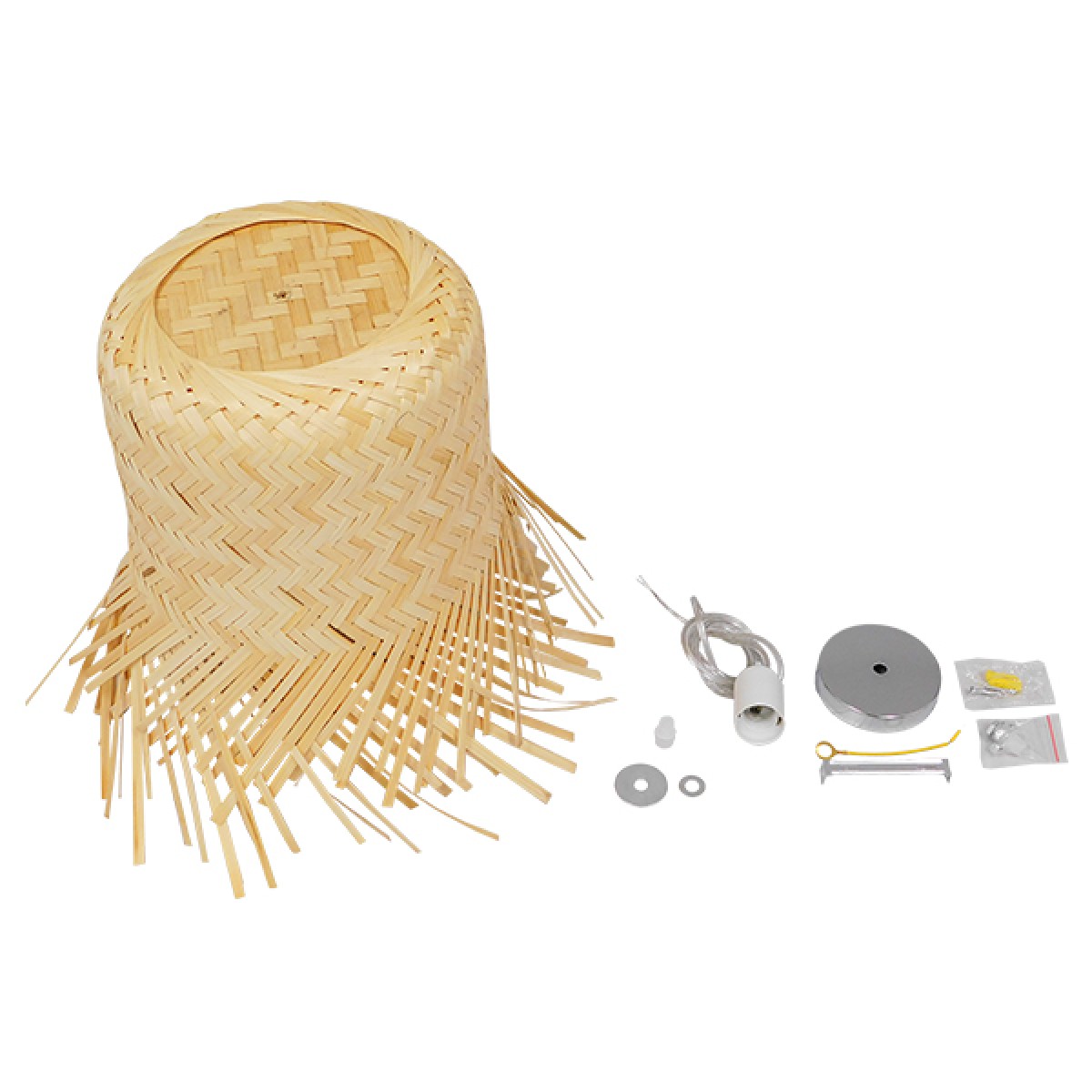 GloboStar® HAWAII 01103 Boho Κρεμαστό Φωτιστικό Καμπάνα Μονόφωτο 1 x E27 IP20 Μπέζ Ξύλο - Μ40 x Π40 x Y43cm
