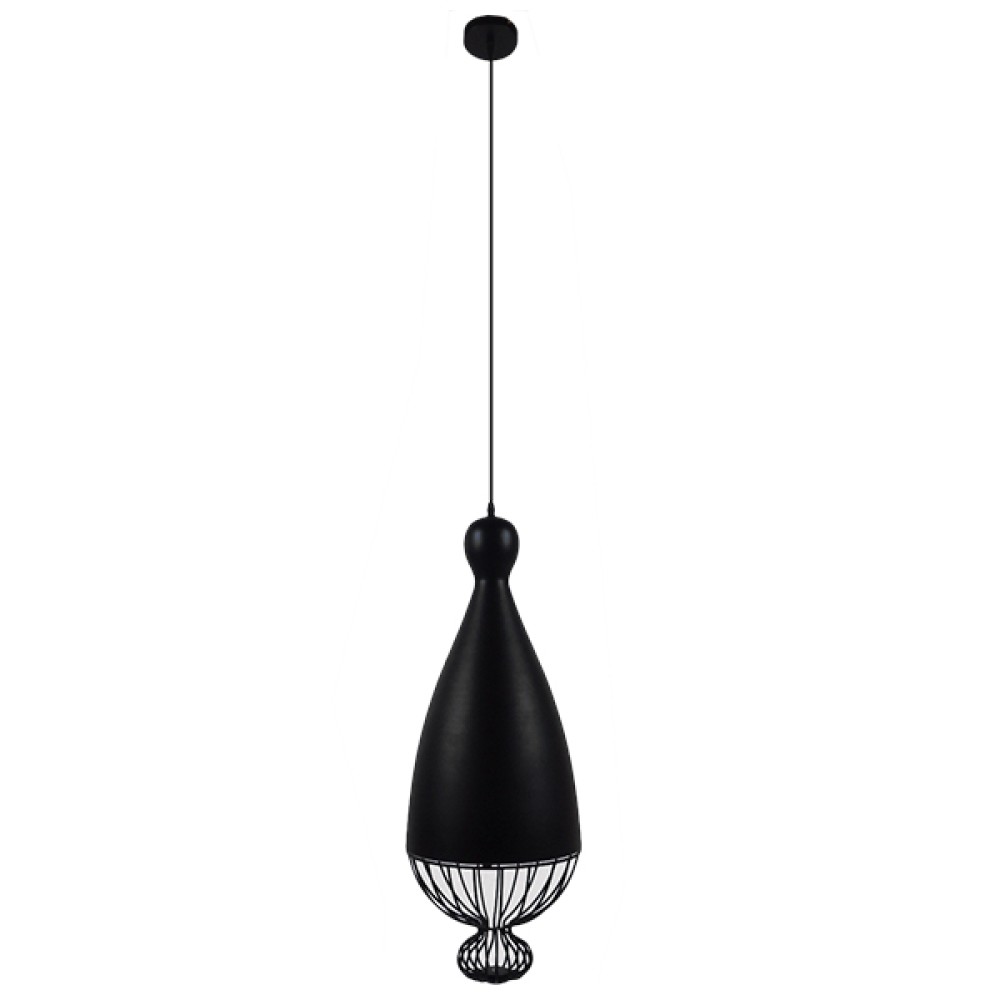 GloboStar® CARNEL 01106 Vintage Κρεμαστό Φωτιστικό Πλέγμα Μονόφωτο 1 x E27 IP20 Μαύρο Μέταλλο - Μ26 x Π26 x Υ70cm