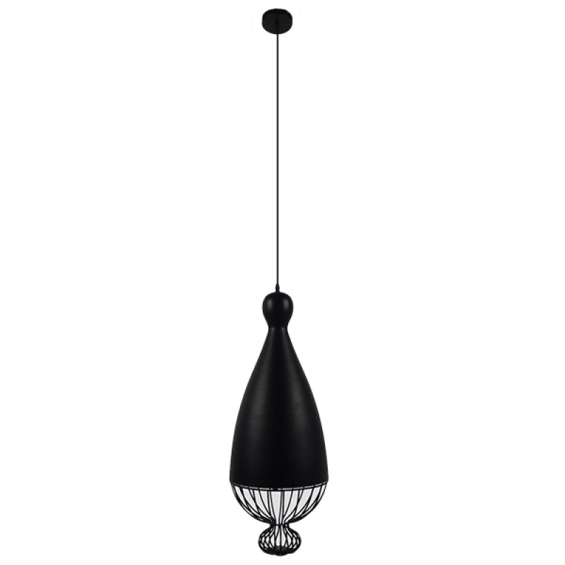 GloboStar® CARNEL 01106 Vintage Κρεμαστό Φωτιστικό Πλέγμα Μονόφωτο 1 x E27 IP20 Μαύρο Μέταλλο - Μ26 x Π26 x Υ70cm