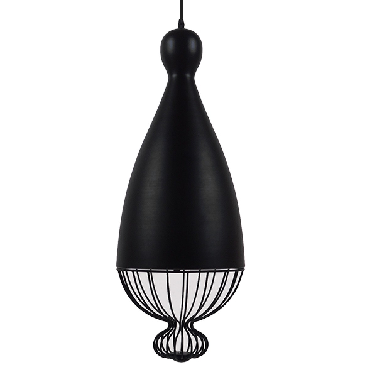 GloboStar® CARNEL 01106 Vintage Κρεμαστό Φωτιστικό Πλέγμα Μονόφωτο 1 x E27 IP20 Μαύρο Μέταλλο - Μ26 x Π26 x Υ70cm