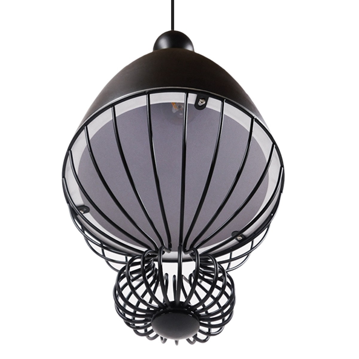 GloboStar® CARNEL 01106 Vintage Κρεμαστό Φωτιστικό Πλέγμα Μονόφωτο 1 x E27 IP20 Μαύρο Μέταλλο - Μ26 x Π26 x Υ70cm