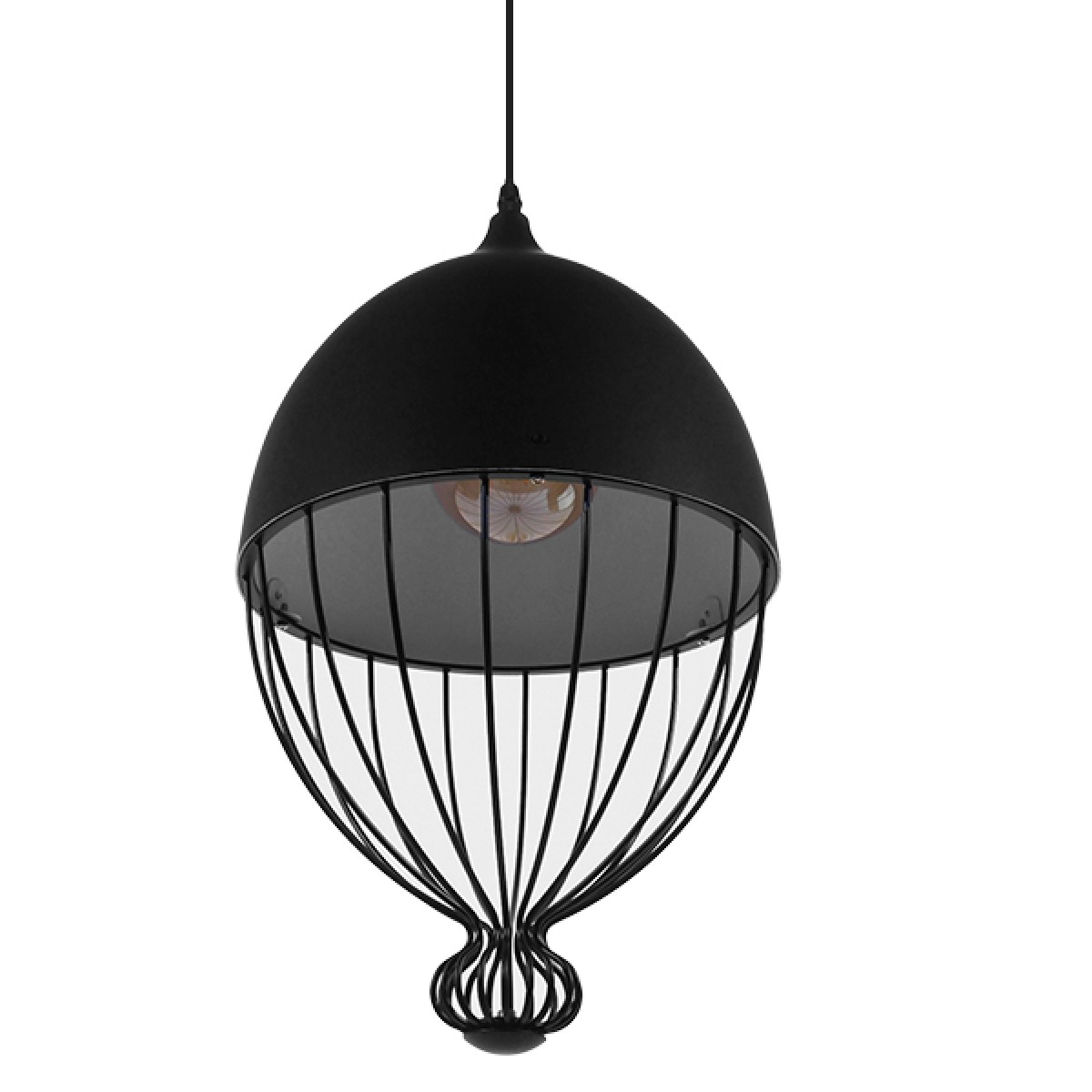 GloboStar® CANARIO 01107 Vintage Κρεμαστό Φωτιστικό Πλέγμα Μονόφωτο 1 x E27 IP20 Μαύρο Μέταλλο - Μ28 x Π28 x Υ47cm