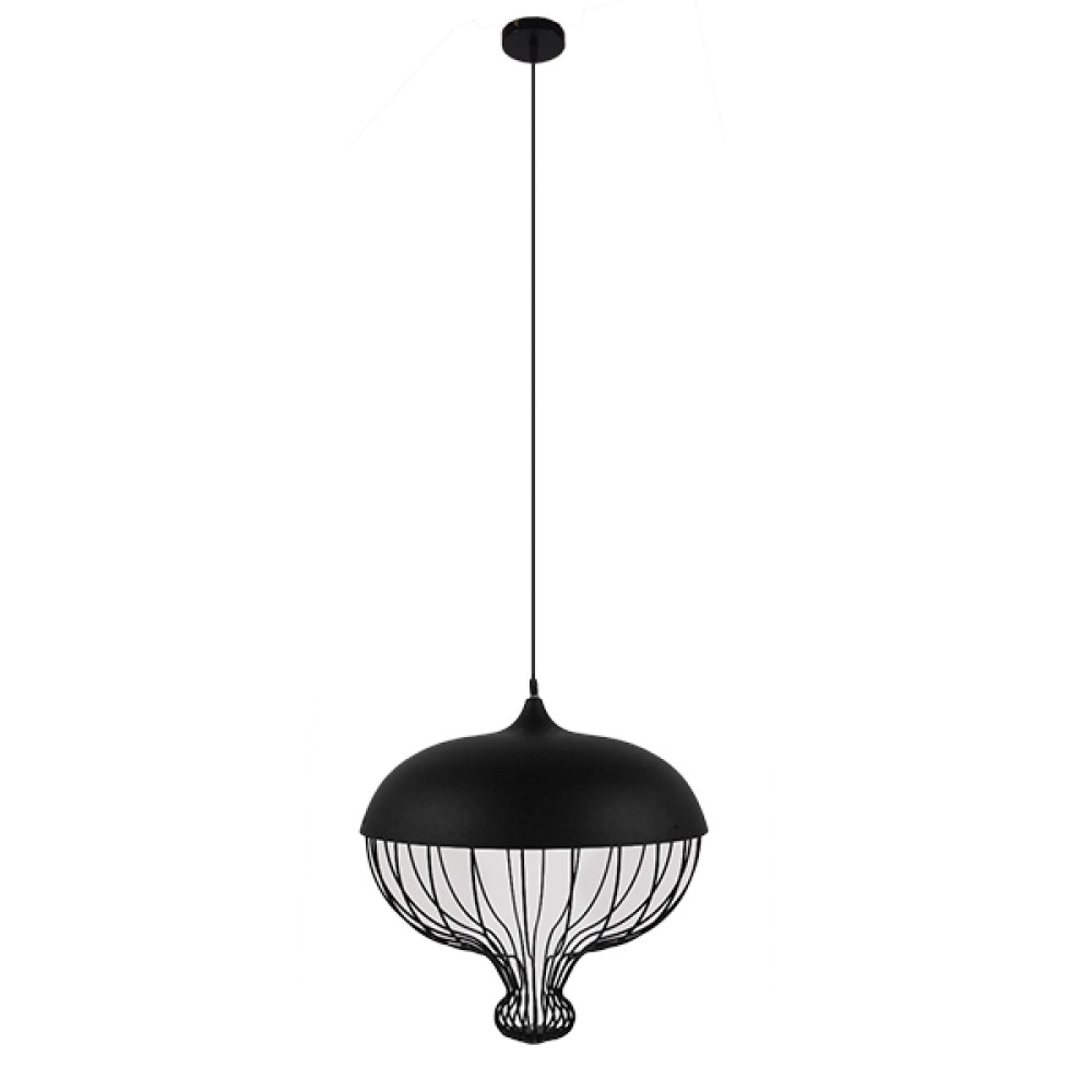 GloboStar® SOBRINO 01108 Vintage Κρεμαστό Φωτιστικό Πλέγμα Μονόφωτο 1 x E27 IP20 Μαύρο Μέταλλο - Μ46 x Π46 x Υ50cm