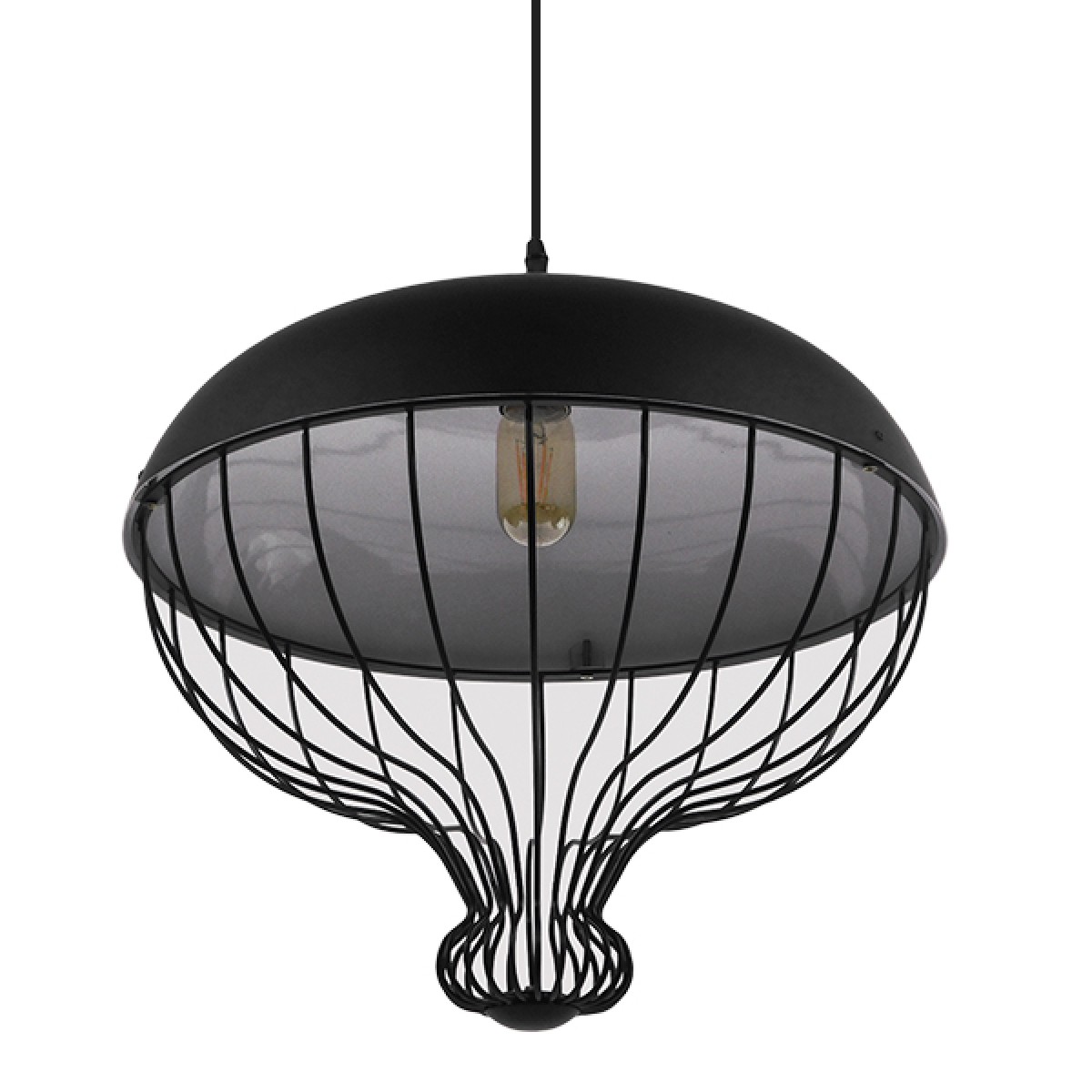 GloboStar® SOBRINO 01108 Vintage Κρεμαστό Φωτιστικό Πλέγμα Μονόφωτο 1 x E27 IP20 Μαύρο Μέταλλο - Μ46 x Π46 x Υ50cm