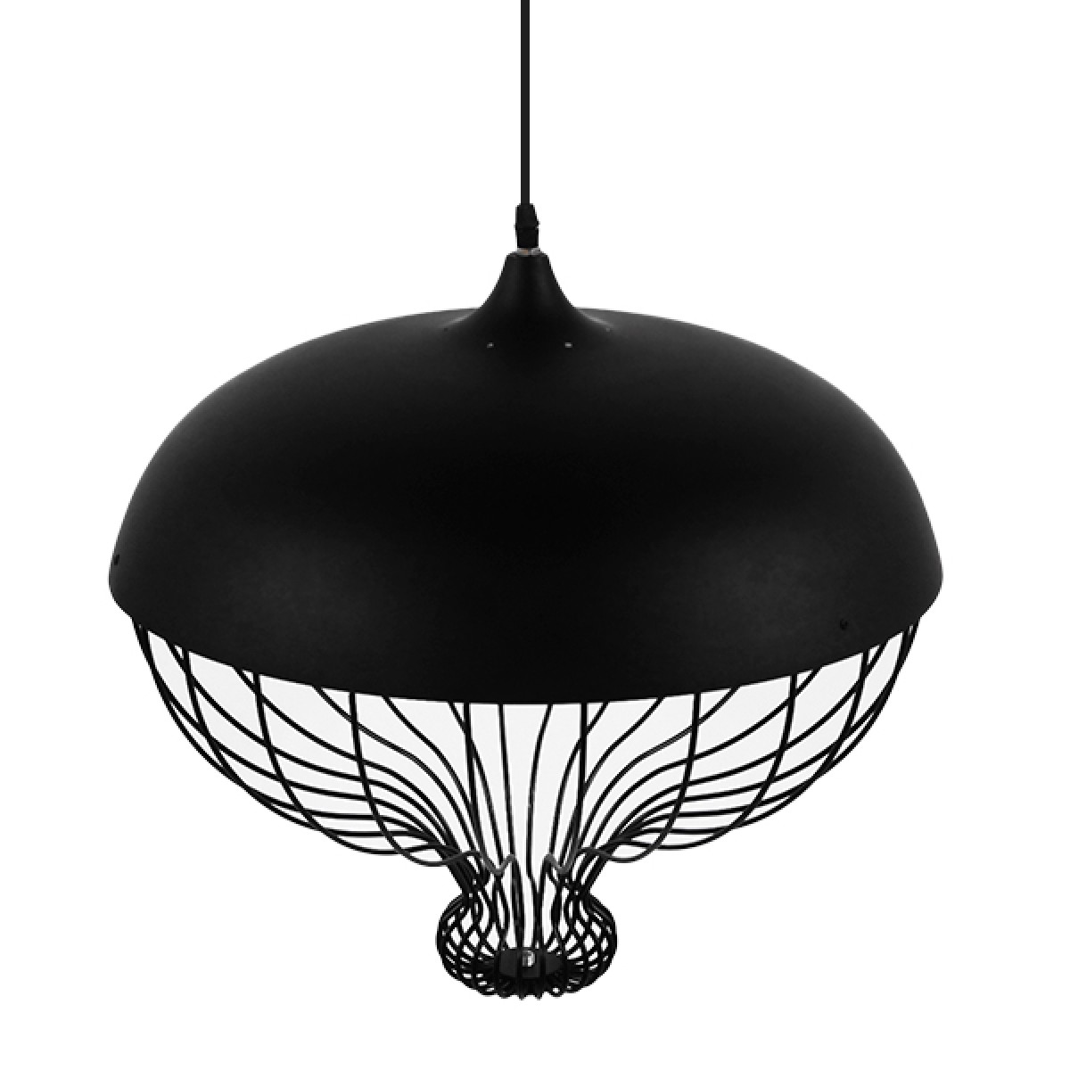GloboStar® SOBRINO 01108 Vintage Κρεμαστό Φωτιστικό Πλέγμα Μονόφωτο 1 x E27 IP20 Μαύρο Μέταλλο - Μ46 x Π46 x Υ50cm