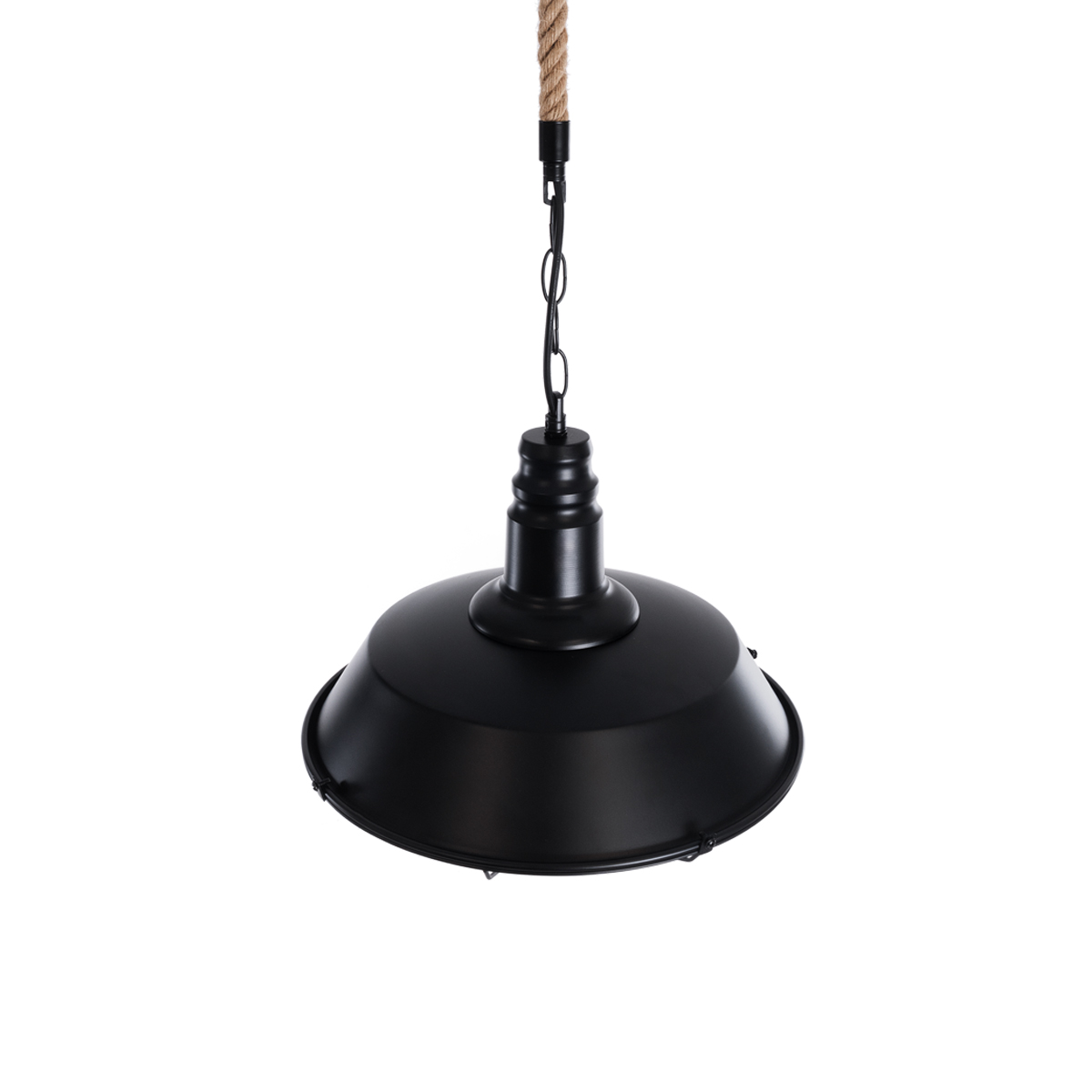 GloboStar® CRANE 01109 Vintage Κρεμαστό Φωτιστικό Καμπάνα Μονόφωτο 1 x E27 IP20 Μαύρο Μέταλλο με Μπεζ Σχοινί - Μ36 x Π36 x Υ30cm