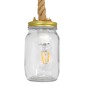 GloboStar® JAM 01128 Vintage Κρεμαστό Φωτιστικό Ανάρτηση Μονόφωτο 1 x E27 IP20 Διάφανο Γυαλί με Μπεζ Σχοινί - Μ11 x Π11 x Υ120cm