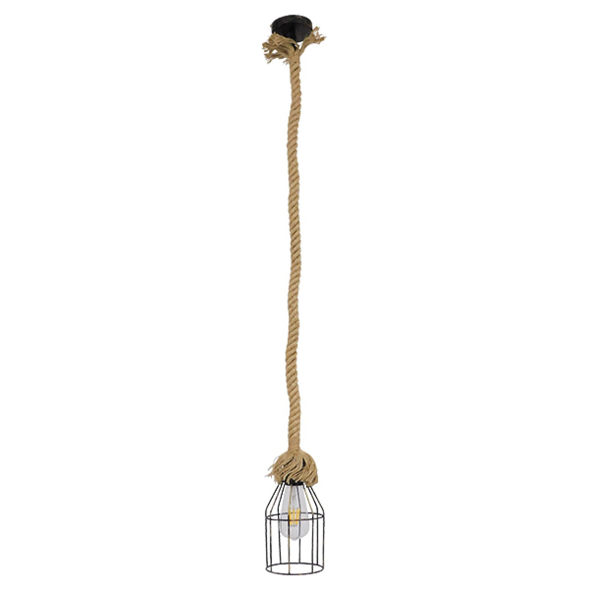 GloboStar® LAICO 01129 Vintage Κρεμαστό Φωτιστικό Πλέγμα Μονόφωτο 1 x E27 IP20 Μπρούτζινο Μέταλλο με Μπεζ Σχοινί - Μ12 x Π12 x Υ100cm