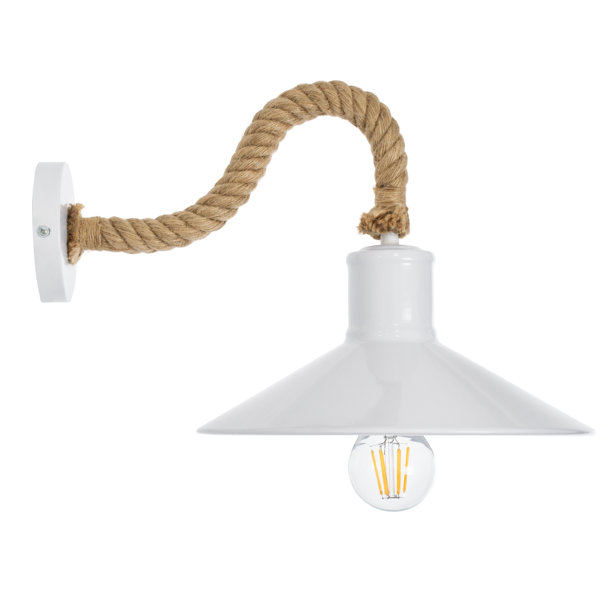 GloboStar® VINSA 01130 Vintage Επιτοίχιο Φωτιστικό Απλίκα Μονόφωτο 1 x E27 IP20 Λευκό Μέταλλο με Μπεζ Σχοινί - Μ37.5 x Π26.7 x Υ25cm
