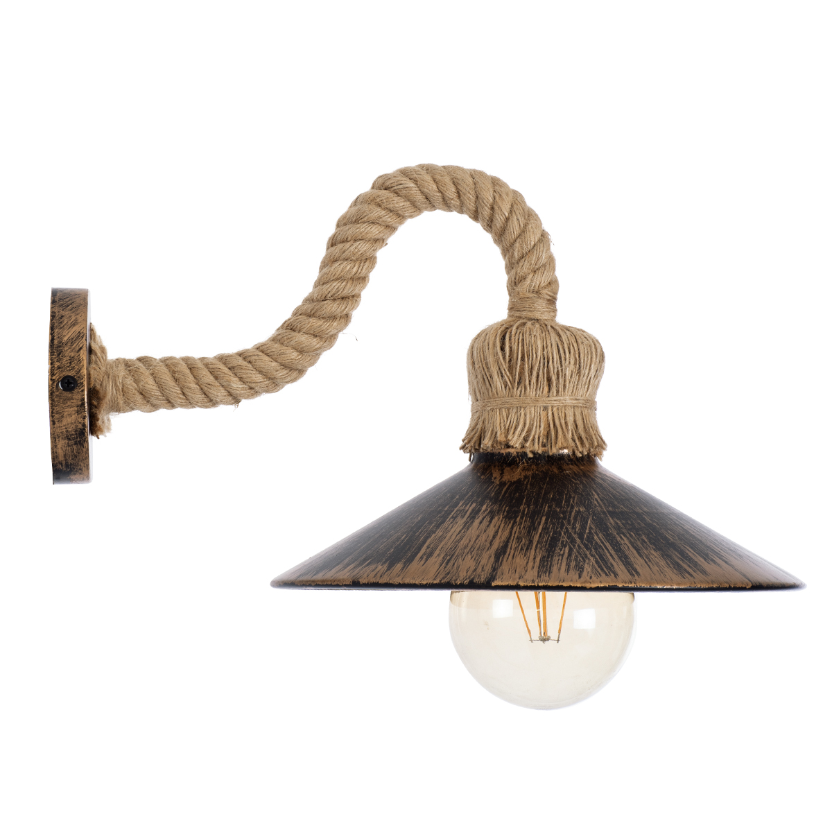 GloboStar® BRASSO 01132 Vintage Επιτοίχιο Φωτιστικό Απλίκα Μονόφωτο 1 x E27 IP20 Χάλκινο Μέταλλο με Μπεζ Σχοινί - Μ38 x Π26.7 x Υ22cm