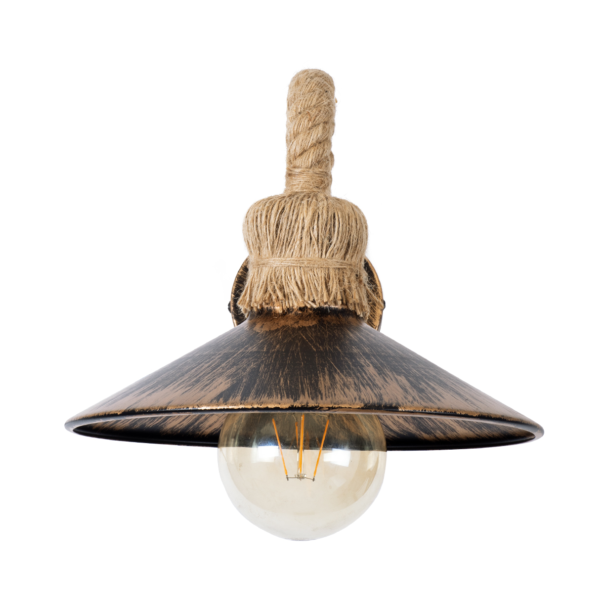 GloboStar® BRASSO 01132 Vintage Επιτοίχιο Φωτιστικό Απλίκα Μονόφωτο 1 x E27 IP20 Χάλκινο Μέταλλο με Μπεζ Σχοινί - Μ38 x Π26.7 x Υ22cm