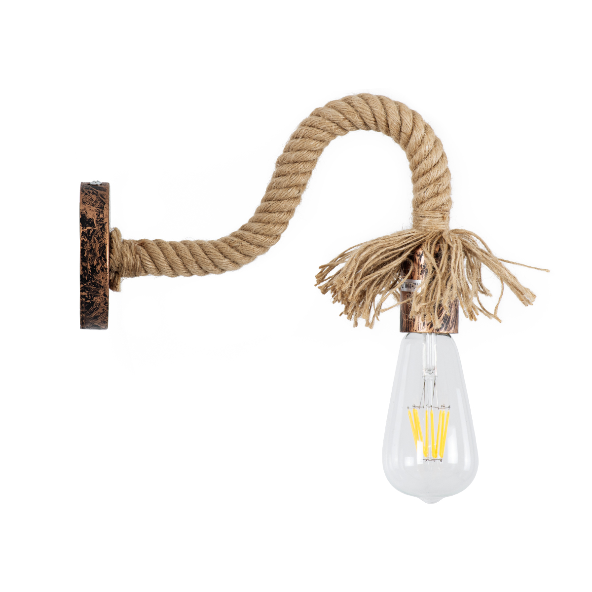 GloboStar® FLEDI 01134 Vintage Επιτοίχιο Φωτιστικό Απλίκα Μονόφωτο 1 x E27 IP20 Χάλκινο Μέταλλο με Μπεζ Σχοινί - Μ10 x Π25 x Υ15cm