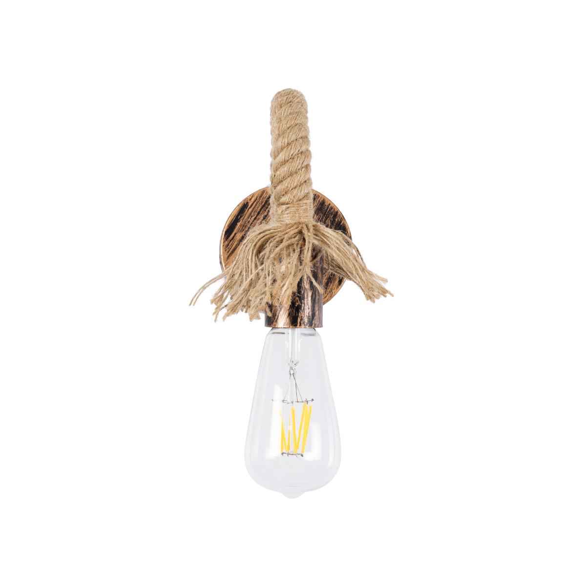 GloboStar® FLEDI 01134 Vintage Επιτοίχιο Φωτιστικό Απλίκα Μονόφωτο 1 x E27 IP20 Χάλκινο Μέταλλο με Μπεζ Σχοινί - Μ10 x Π25 x Υ15cm