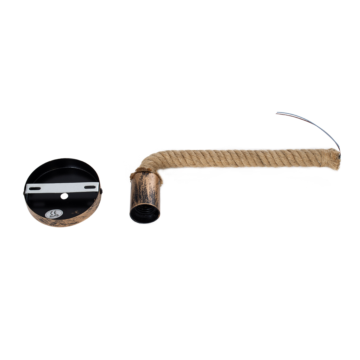GloboStar® CENADEL 01135 Vintage Επιτοίχιο Φωτιστικό Απλίκα Μονόφωτο 1 x E27 IP20 Χάλκινο Μέταλλο με Μπεζ Σχοινί - Μ29 x Π10 x Υ15cm