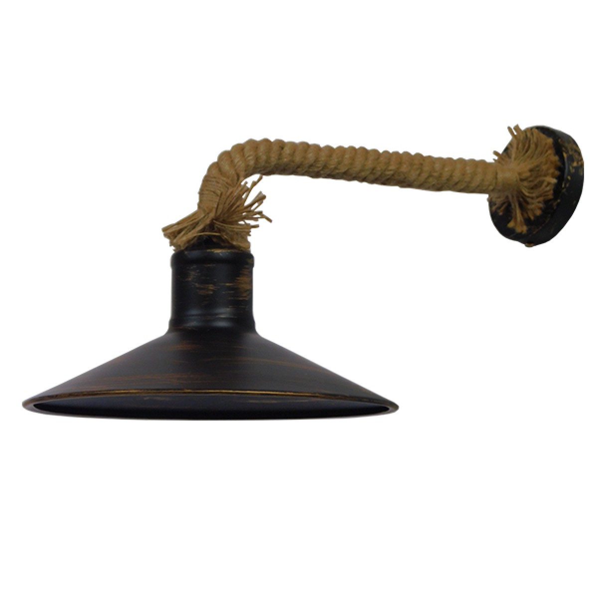 GloboStar® CARVIA 01136 Vintage Επιτοίχιο Φωτιστικό Απλίκα Μονόφωτο 1 x E27 IP20 Χάλκινο Μέταλλο με Μπεζ Σχοινί - Μ50 x Π27 x Υ25cm