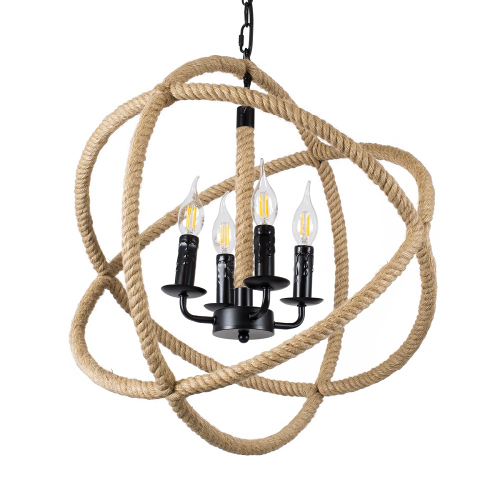 GLOBOSTAR® VITRUVIAN 01141 Boho Κρεμαστό Φωτιστικό Οροφής με Ντουί 4 x E14 AC 220-240V IP20 - Μαύρο & Μπεζ - Μ53 x Π53 x Υ53cm