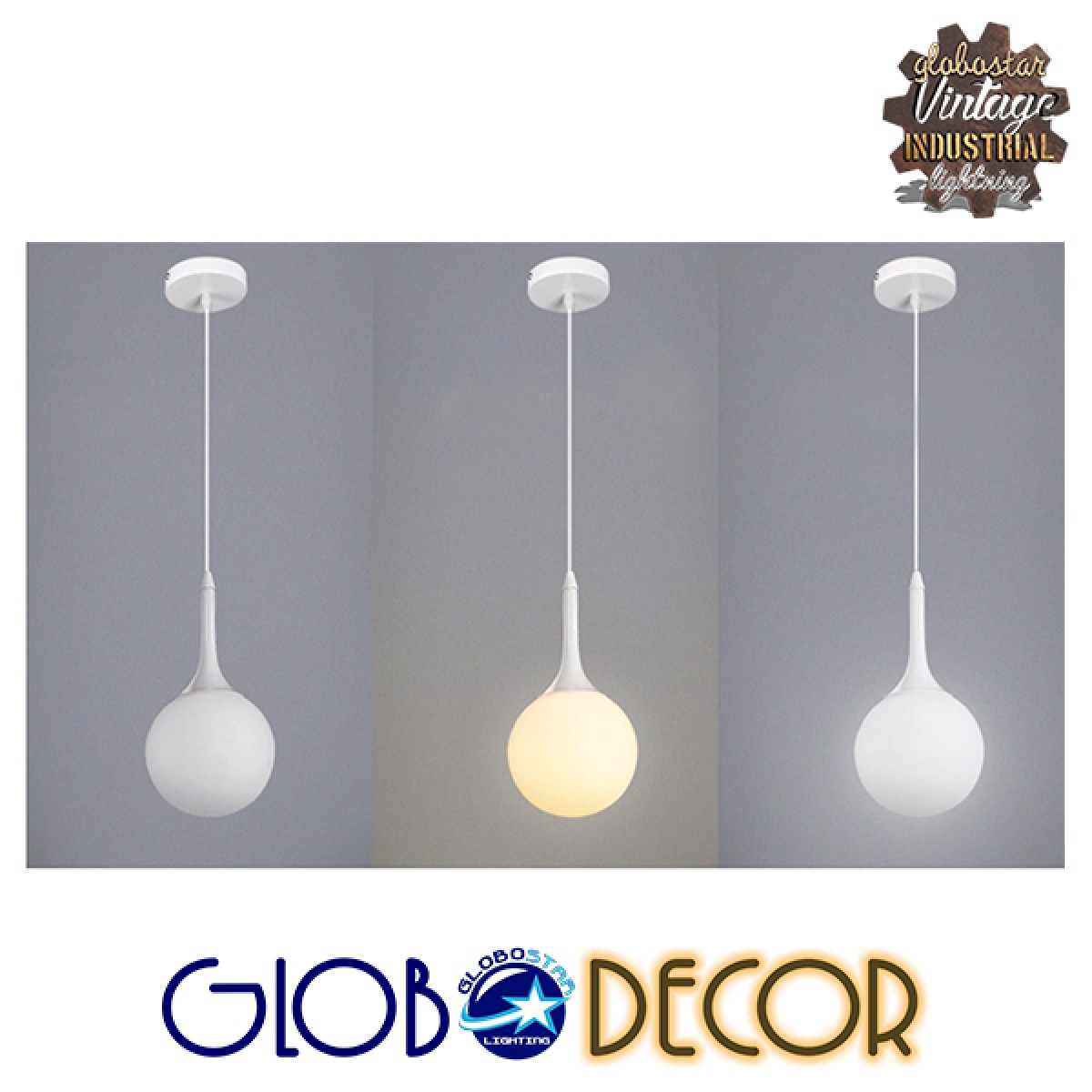 GloboStar® SPHERE 01143 Μοντέρνο Κρεμαστό Φωτιστικό Μπάλα Μονόφωτο 1 x E27 IP20 Λευκό Γυαλί - Μ25 x Π25 x Υ46.5cm