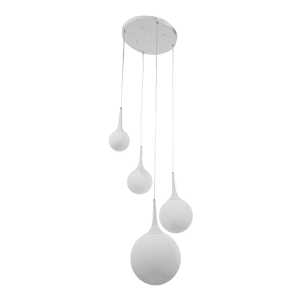 GloboStar® DORI 01144 Μοντέρνο Κρεμαστό Φωτιστικό Μπάλα Πολύφωτο 4 x E27 IP20 Λευκό Γυαλί - Μ75 x Π75 x Υ52cm