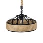GloboStar® SAHARA 01146 Vintage Κρεμαστό Φωτιστικό Καμπάνα Μονόφωτο 1 x E27 IP20 Μαύρο Μέταλλο με Μπεζ Σχοινί - Μ31 x Π31 x Υ14cm