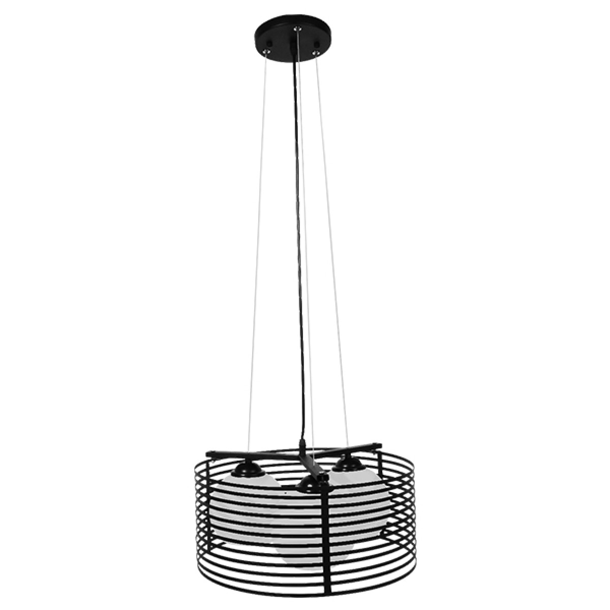 GloboStar® KEVIA 01150 Μοντέρνο Κρεμαστό Φωτιστικό Πλέγμα Τρίφωτο 3 x E27 IP20 Μαύρο Μέταλλο με Λευκό Γυαλί - Μ40 x Π40 x Υ17.5cm