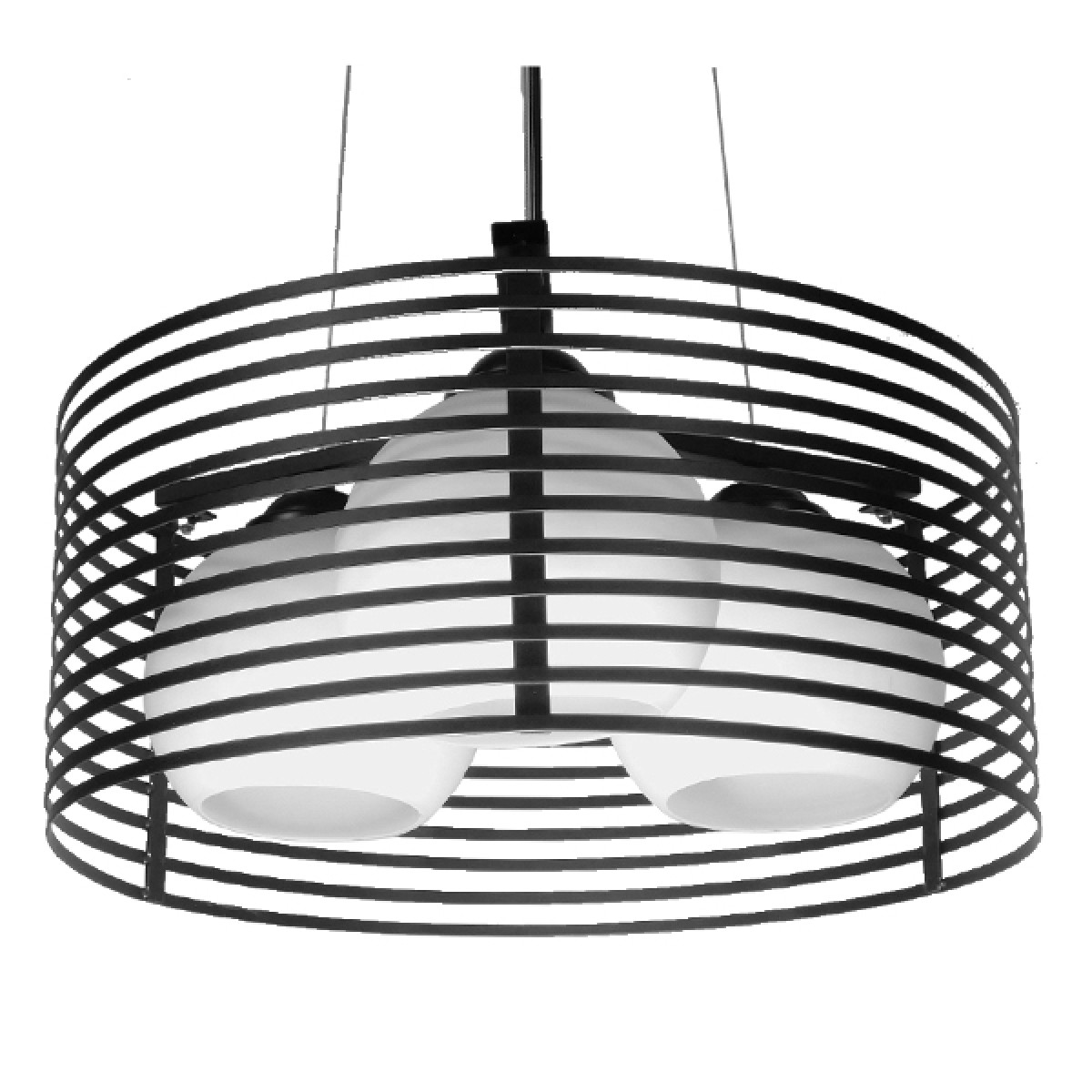 GloboStar® KEVIA 01150 Μοντέρνο Κρεμαστό Φωτιστικό Πλέγμα Τρίφωτο 3 x E27 IP20 Μαύρο Μέταλλο με Λευκό Γυαλί - Μ40 x Π40 x Υ17.5cm