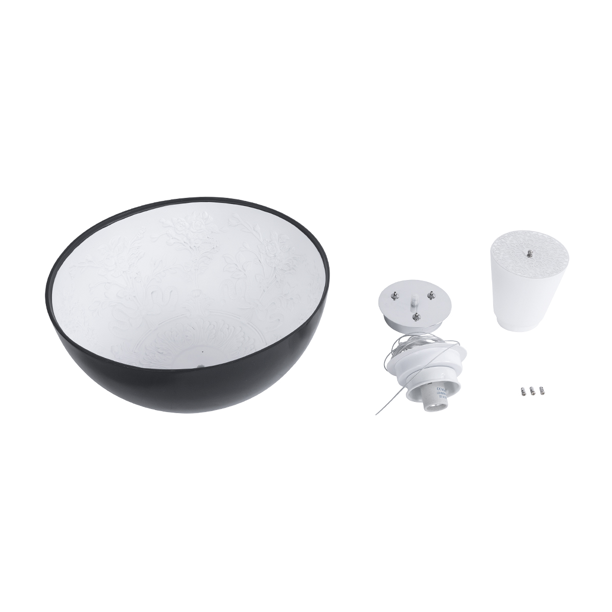 GloboStar® SERENIA 01151 Μοντέρνο Κρεμαστό Φωτιστικό Καμπάνα Μονόφωτο 1 x E27 IP20 Μαύρο & Άσπρο Γύψο - Μ40 x Π40 x Υ20cm