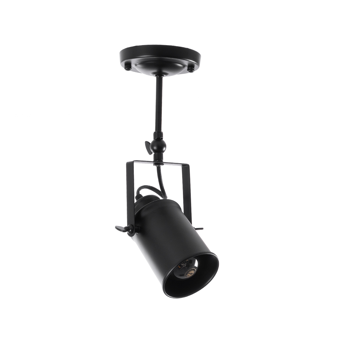 GloboStar® HOLLYWOOD 01153 Vintage Φωτιστικό Οροφής Ράγα Μονόφωτο 1 x E27 IP20 Μαύρο Μέταλλο - Μ8.5 x Π8.5 x Υ35cm