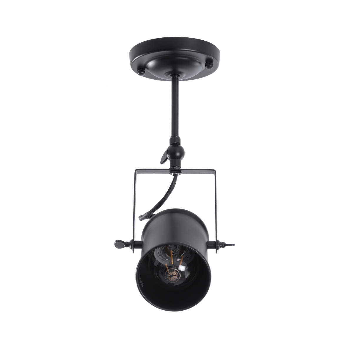 GloboStar® HOLLYWOOD 01153 Vintage Φωτιστικό Οροφής Ράγα Μονόφωτο 1 x E27 IP20 Μαύρο Μέταλλο - Μ8.5 x Π8.5 x Υ35cm